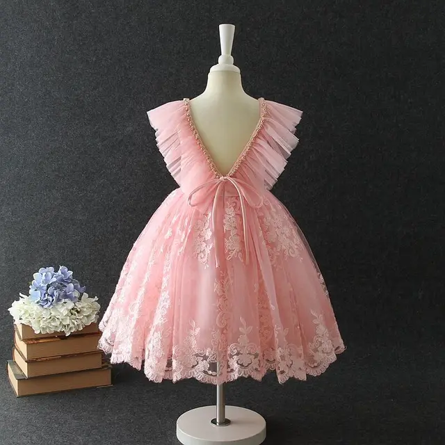 Surferfish Kids Toddlers Girls Beaded Lace FLORAL ADORNED Luxury Party Holiday Dress FLOWER GIRL DRESS Children Clothing 3-10T