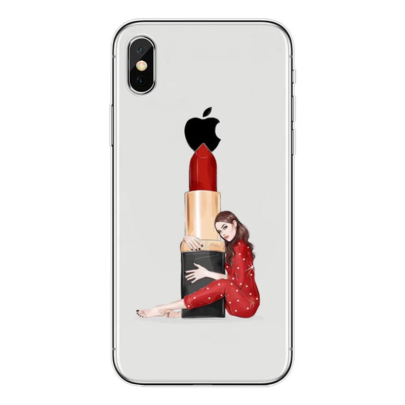TPU Модный мягкий чехол из ТПУ для iPhone X 10 XS MAX XR 8 7 6 6s Plus, силиконовый прозрачный женский чехол - Цвет: TPU