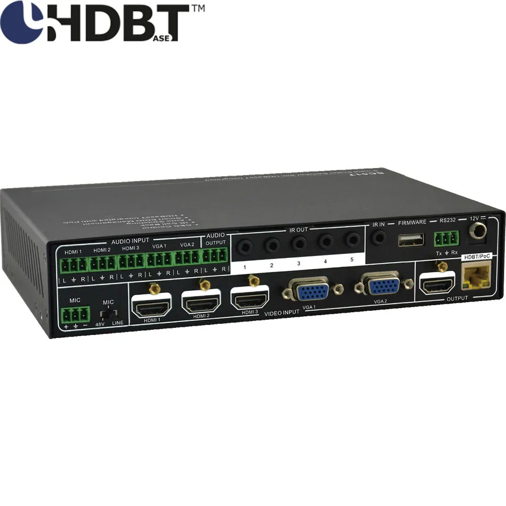 VGA HDMI HDBaseT Switcher Scaler расширитель переключатель и масштаб 5 входов на 2 выхода с помощью HDBaseT и HDMI с RS232