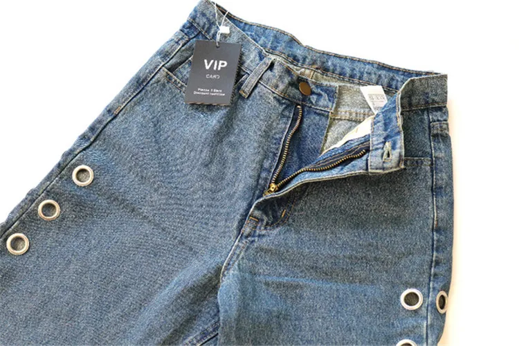 Women's Street 2018 New Europe and America BF Wind High Waist Loose Pants Rivets Openwork Metallic Eyes Jeans (10)