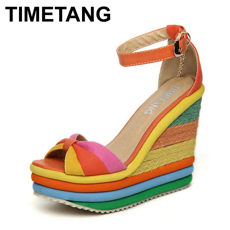 High Sponge Sandals Women Rainbow Shoes Women Heels Platform Sandal