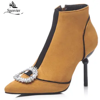 

Sgesvier ankle boots for women luxury crystal rhinestone ring pointed toe high thin heels versatile occasion boots ladies OX987