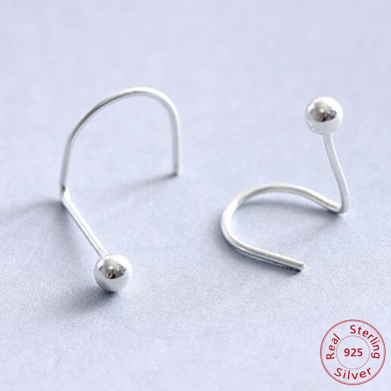 

Simple Lady's Real. 925 Sterling Silver Geometry Round Ball Dangle Piercing Earrings Hook Ear Cuff Clip On Earrings Jewelry