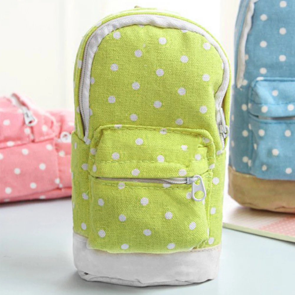 

Organizer Pen Bags Canvas Cosmetic Bag Pencil Bag Storage Bag Backpack Shape Zipper Pencil Case Polka Dot School Stationery