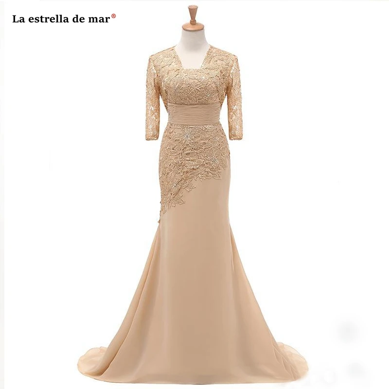 Abiti Mamma Della Sposa New Lace Chiffon Half Sleeve Champagne