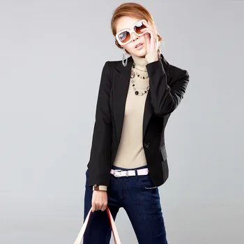 

Korean Slim Small Tops Single Button Short Tops Jacket Women OL Office Lady Short Blazer Jacket Black
