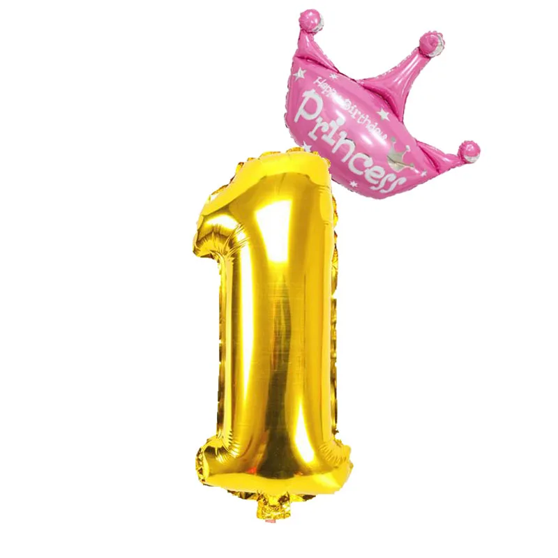 40 inch Gold Number figure foil Balloons 1 2 3 4 5 6 7 8 Years old kid boy girls Birthday Crown Foil Balloon Decoration Supplies