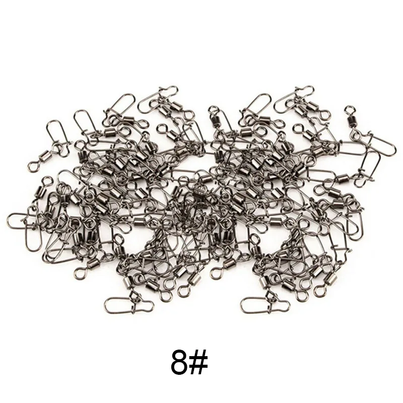 100 Pcs Stainless Steel Ball Bearing Fishing Swivels Snap Rolling Sea Connector ASD88 | Спорт и развлечения