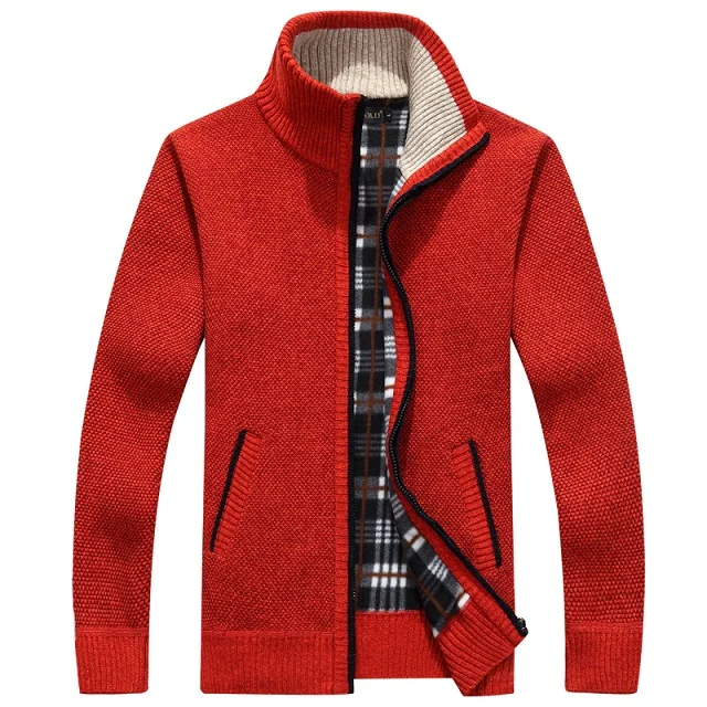 Мужские свитера осень зима теплый кашемировый шерстяной пуловер на молнии свитера мужские повседневные вязаные свитера размера плюс M-XXXL - Color: red