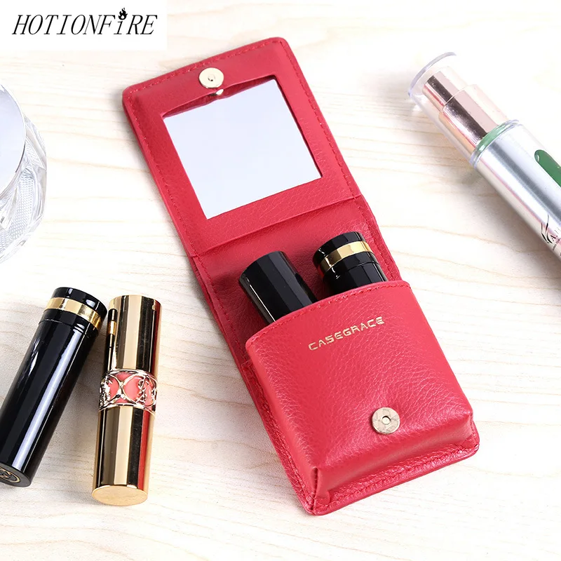 

Portable Lipstick Box Bag Environmental Protection Leather Portable Lipstick Box with Mirror Cosmetic Bag
