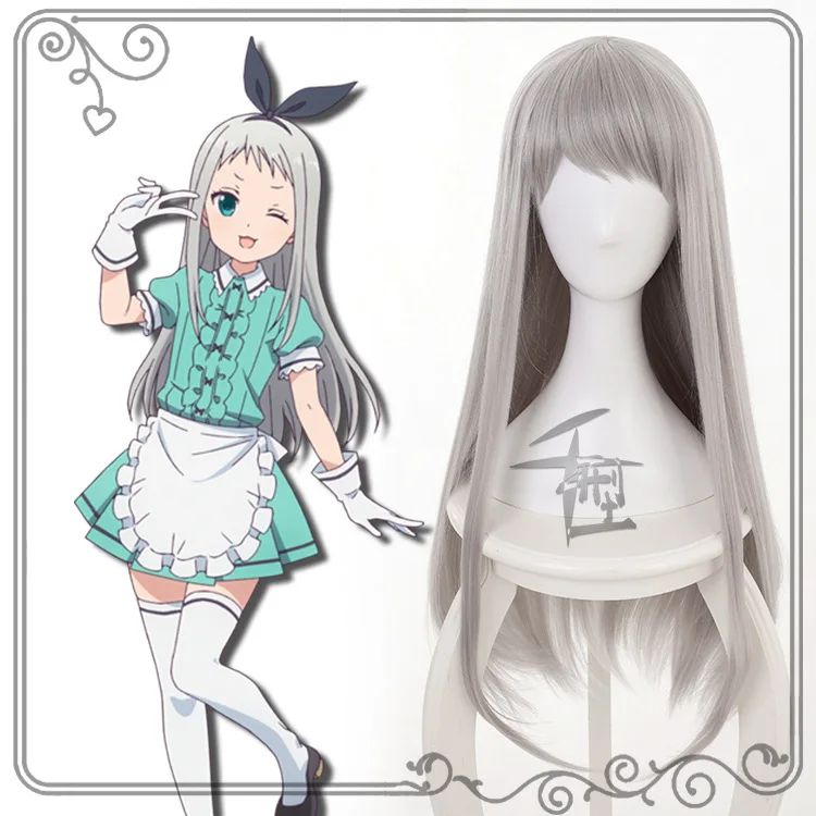 Аниме смесь S Kanzaki Hideri длинный парик серебристо серый косплей + шапочка для