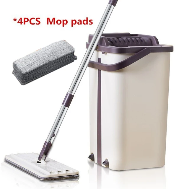 Плоская сжимающаяся половая тряпка и система ведра ручная свободная отжимание 180 спиннинговая напольная Очищающая Швабра для влажной или сухой уборки - Цвет: 4PCS  Mop pads