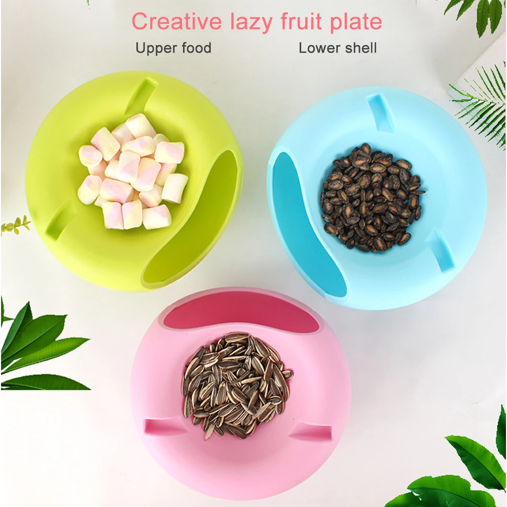 Kitchen Plastic Lazy Person Fruit Bowl A Fruit Bowl Can Be Opened Double Candy Dish Round Fruit Box Melon Seeds Fruit Candy Skin (12)