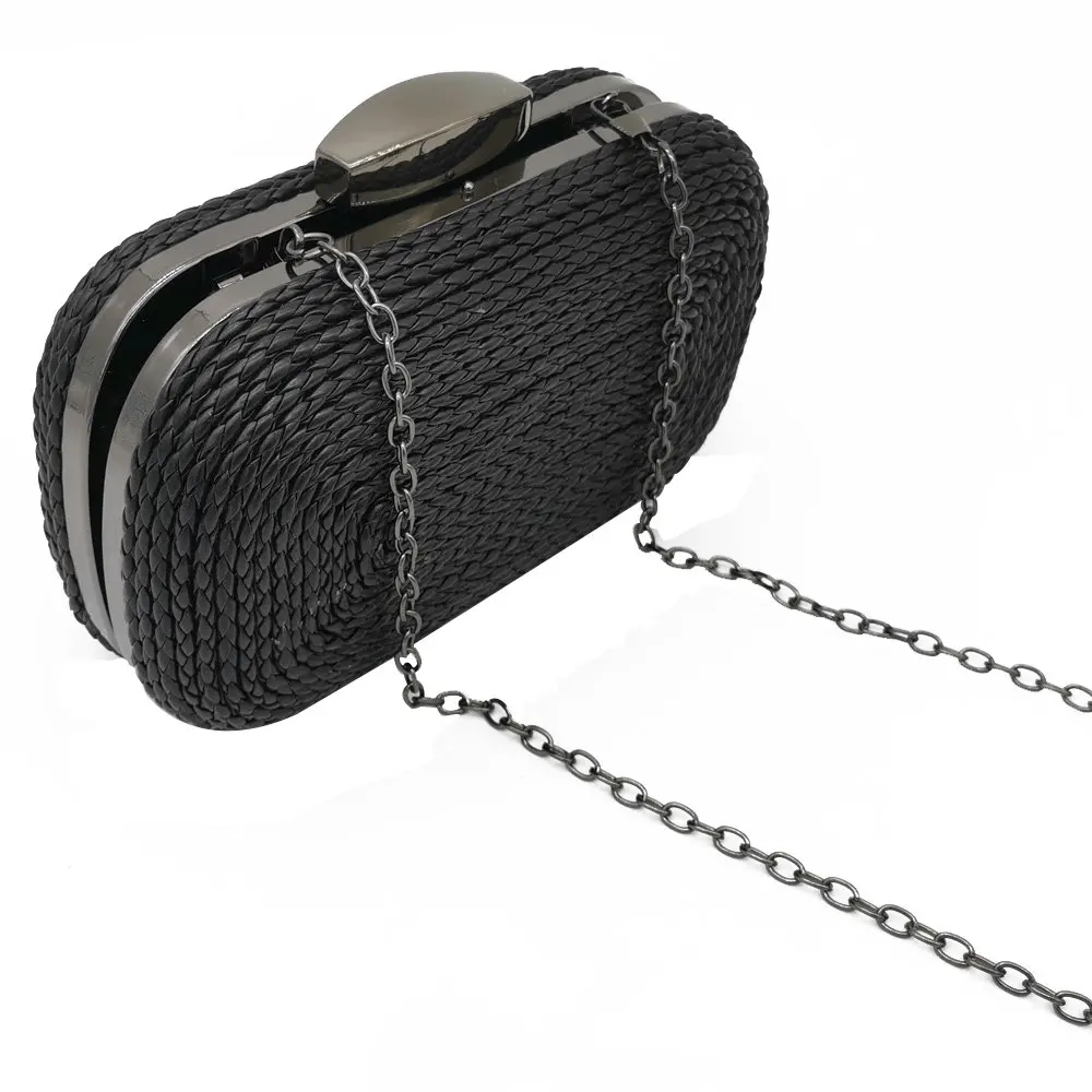 Boutique De FGG повседневные женские клатчи черная вечерняя сумка тканая вязанная PU металлическая Сумка-клатч жесткий чехол женская сумка на плечо с цепочкой
