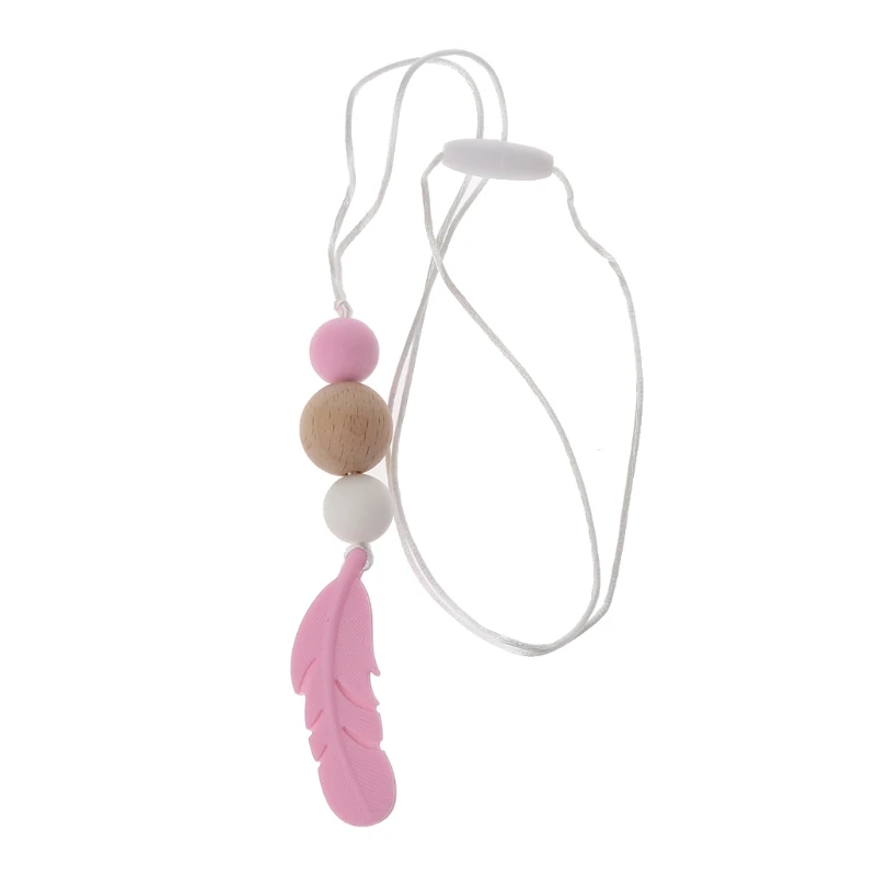 Детский грызунок силиконовые тренировочные грызунки перо кулон жевательный ожерелье - Цвет: pink