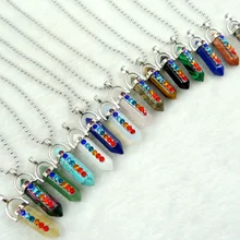 Натуральный камень lapis кварцевый кристалл опал микс столб талисманы чакра кулон из нержавеющей стали ожерелье для женщин модные ювелирные изделия 1 шт