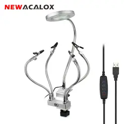 NEWACALOX 3X лупа светодиодный LED Bench тиски, стол зажим паяльник держатель паяльная станция 5 шт. гибкий манипулятор Третий ручной инструмент