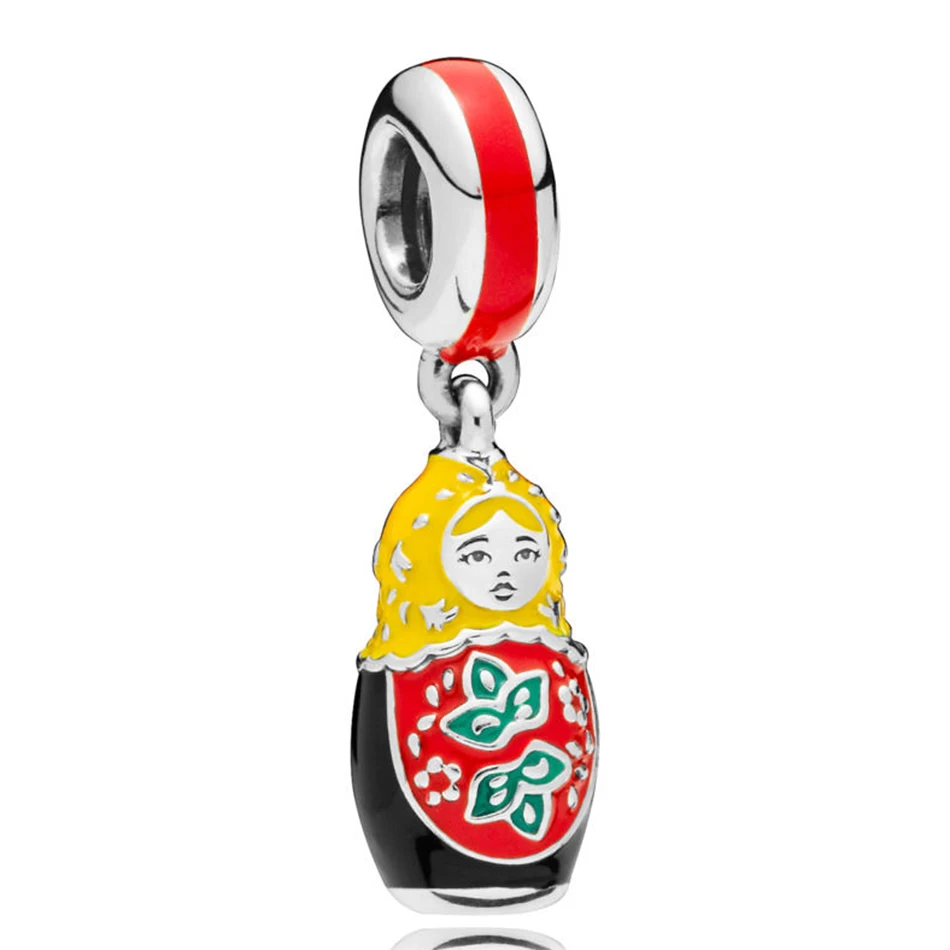 

Authentic 925 Sterling Silver Mixed Enamel Matryoshka Doll Pendant Charm Fit Pandora Bracelet Bangle For Women DIY Jewelry
