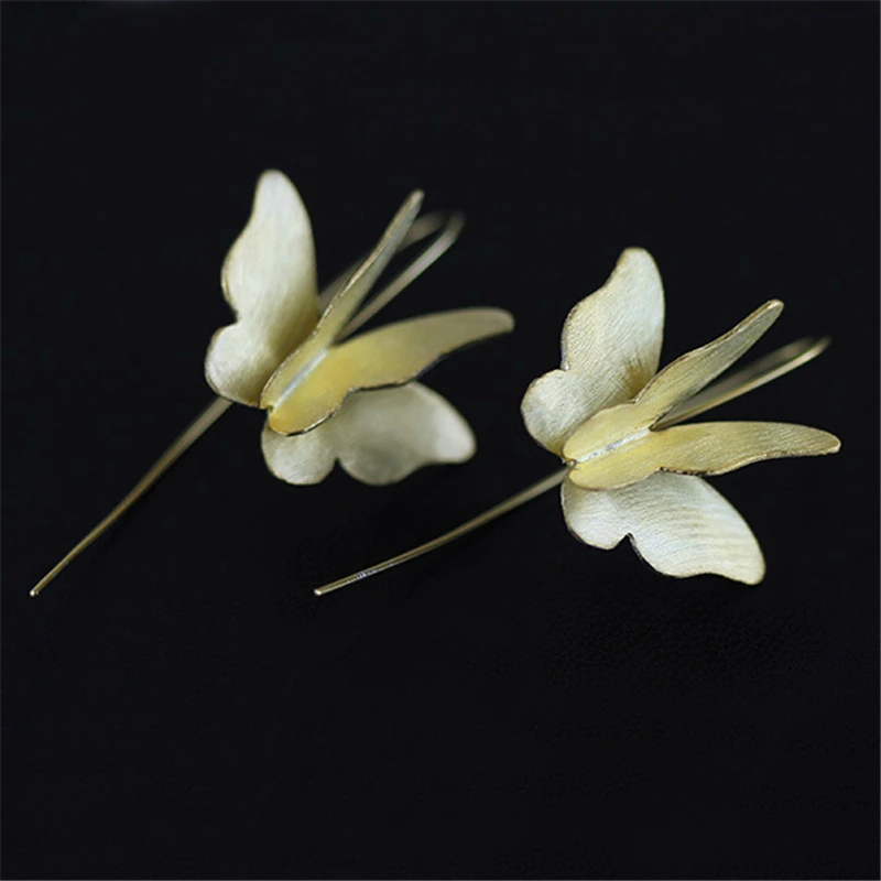 Lotus Fun Real 925 Sterling Silver Natural Creative Handmade Fine Jewelry Gorgeous 3D Butterfly Drop Earrings for Women Brincos