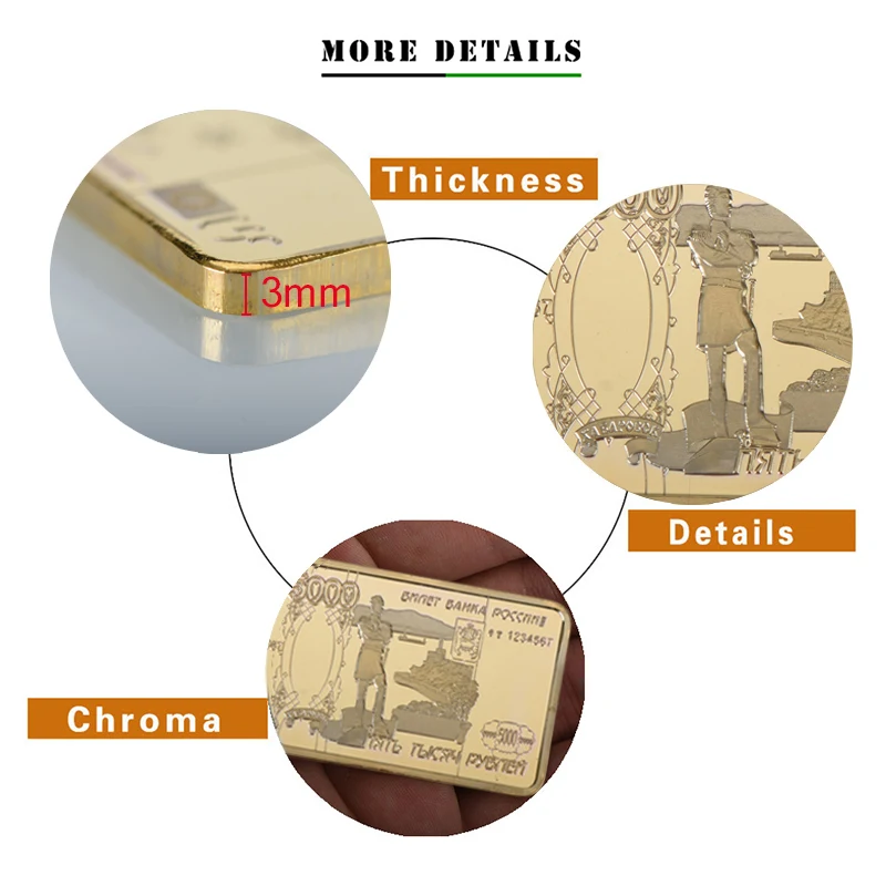 Прямая поставка WR золото Россия квадратный бар слитки монеты коллекционные вещи металлическое покрытие копия копии монеты 5000 рубль для подарков сувениры