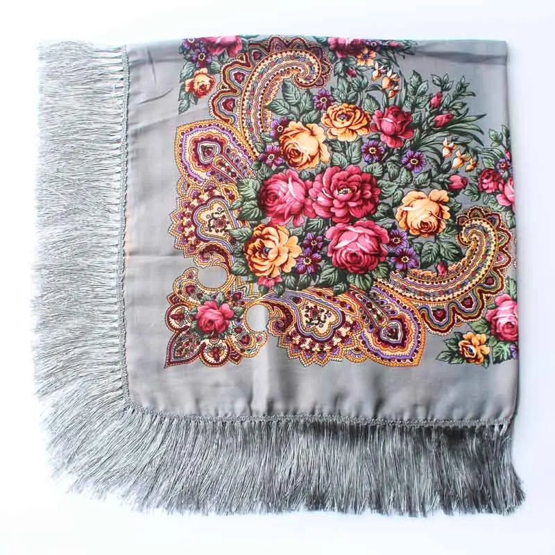Luxury Brand Winter Russian Fringe Big Scarves Floral Printed Scarf Shawl Gift Cotton Lady Warm Square Wrap Sunshade Scarves - Цвет: 13