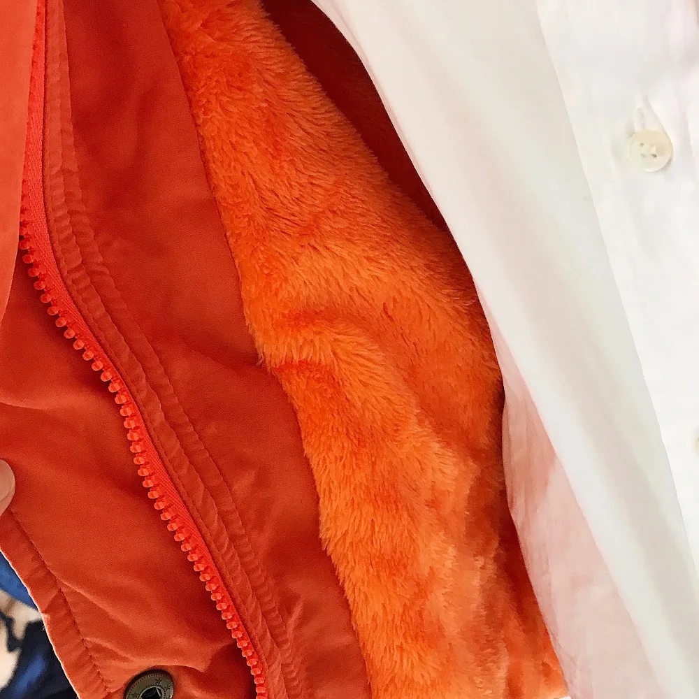 Новинка года, зимняя куртка для женщин, пальто с натуральным меховым воротником, женская верхняя одежда, повседневная тонкая оранжевая хлопковая стеганая Женская модная теплая куртка L252