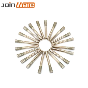 

20Pcs Diamond Grinding Head Jade Metal Glass Stone Carving Shank 6mmHead 8mm Inverted Cone Shape
