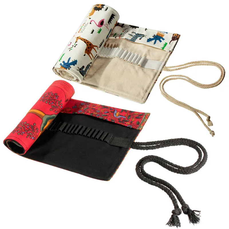 

48 Holes Professional Paiting Canvas Roll Up Pencil Case Pen Curtain Pencil Bag School Pouch Makeup Comestic Storage Bag