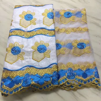 

Popular high quality Latest 2019 White Gold African Embroidered Bazin riche lace fabric similar getzner fabric for Party Dress