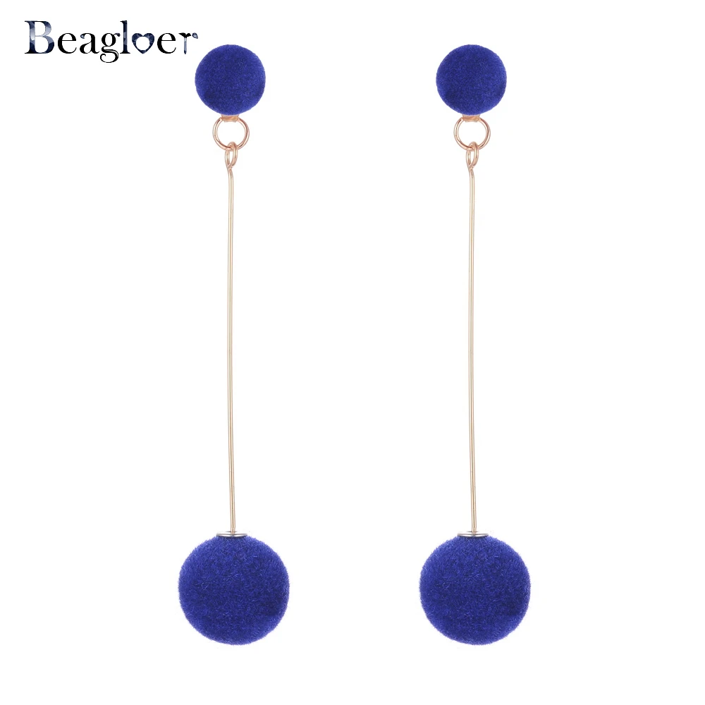 Beagloer модные черные плюшевые шар серьги для женщи Личность Круглый длинные