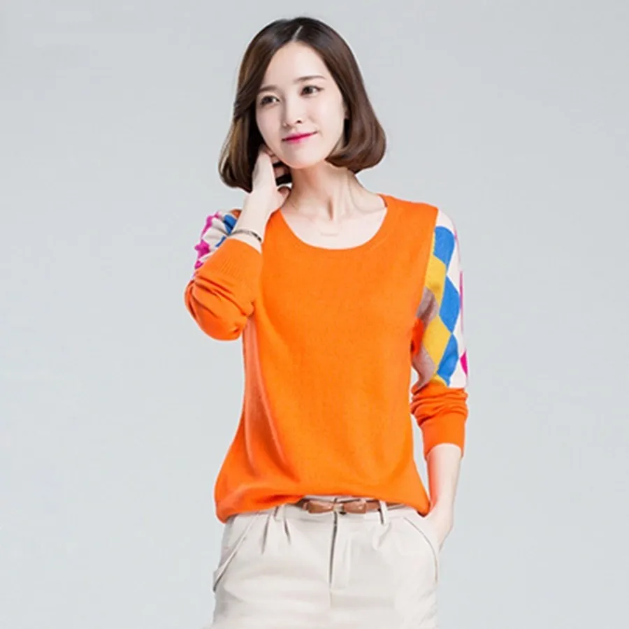 Корейские модные принты Nouvelles Femmes sort couleur O-col En Cachemire doux mode Laine tricot Pull Courte section chandail |