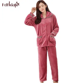 

Ladies Pyjamas Set Pajamas Winter Flannel Long Sleeve Pijama Plus Size L-3XL Womens Pajamas Set Tracksuit Sleepwear Sets Q363
