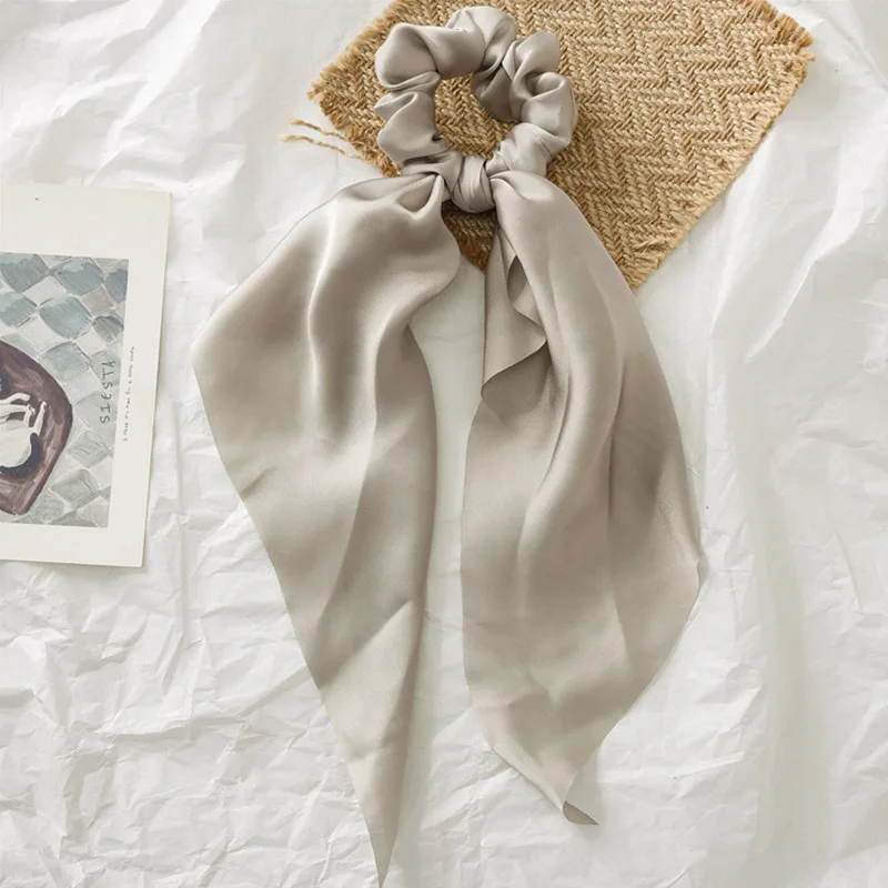 Распродажа 1 шт. лента эластичная веревка однотонный Атлас резинки для волос шарф-Лента Галстуки бант лента для волос - Цвет: Grey