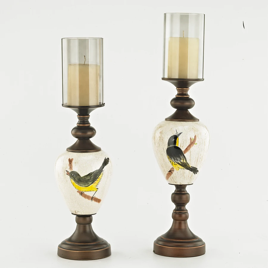 European Candle Holder Flower Vase Ceramic Printing Cup Handmade Crafts Candlestick Candy Jar