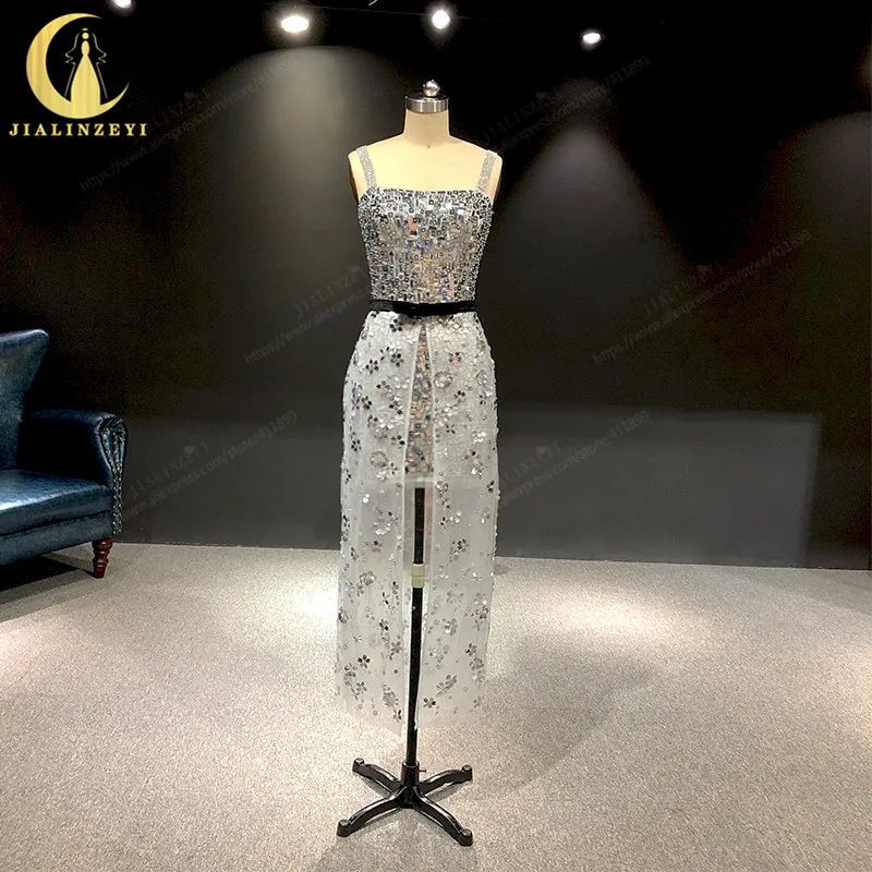 

JIALINZEYI Real Pictures Sexy Party Dress Sliver Sequines Knee Length Formal Dresses Prom Dresses Evening dress