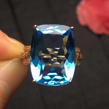

Fine Jewelry 322 Real 18K Rose Gold AU750 Jewellery 100% Natural Blue Topaz Gemstone Female Rings for Women Fine Ring