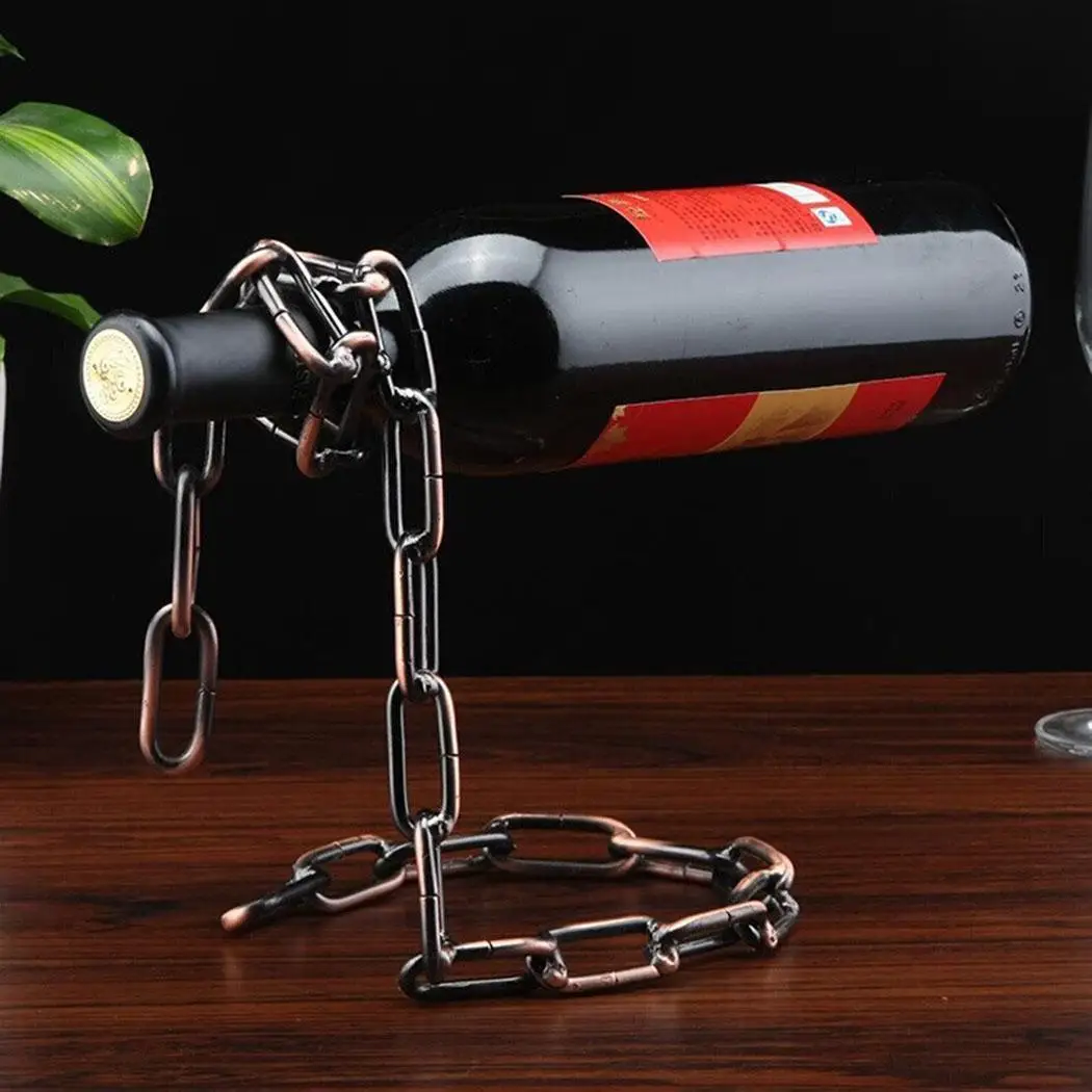 Новая бутылка 3 цвета многофункциональные металлические одна бутылка винные стойки для демонстрации кухни, столовой, подвала, барная стойка держатель полки - Цвет: bronze chain