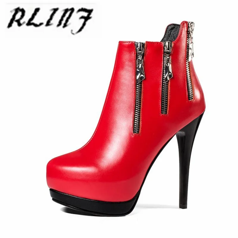 Déteste Stiletto Martin Bottes Cuir rouge Haute Noir Talon Étanche Plate Bottines Rlinf En forme Super qSYYH0