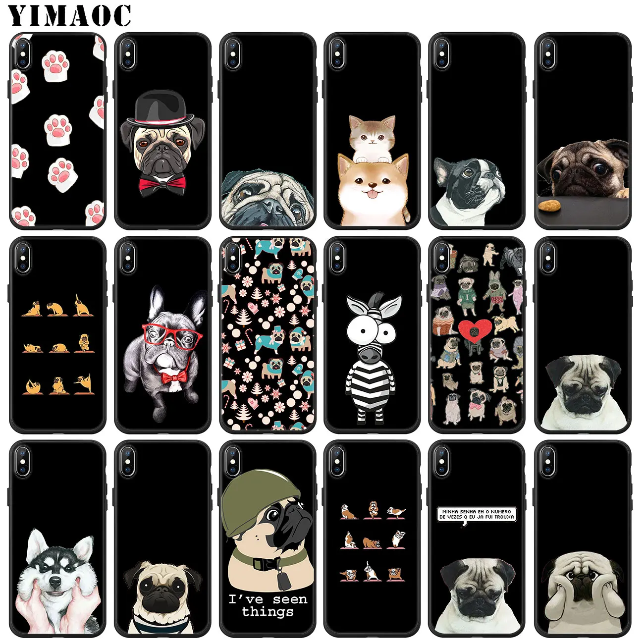 

YIMAOC dog Paw Husky pug cute Soft Silicone Phone Case for iPhone 11 Pro XS Max XR X 6 6S 7 8 Plus 5 5S SE 10 TPU Black Cover