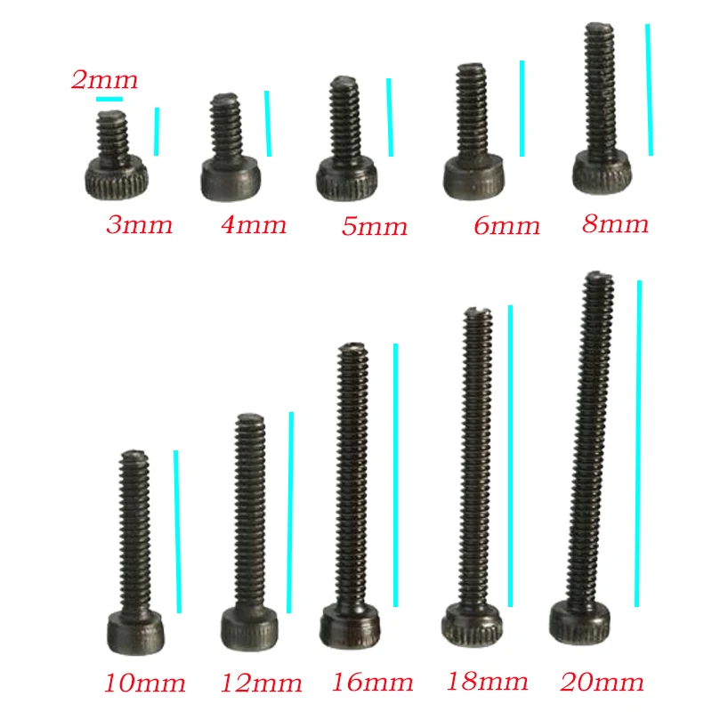 200PCS M2 Allen Bolt Hex Socket Round Cap Head Screw Assortment Kit Set Black