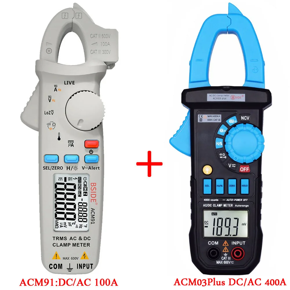 Ультра-портативный цифровой клещи True-RMS DC AC Ток 100A 1mA точность амперметр Авто Диапазон мультиметр Вольтметр DMM тестер - Цвет: ACM91-ACM03PLUS