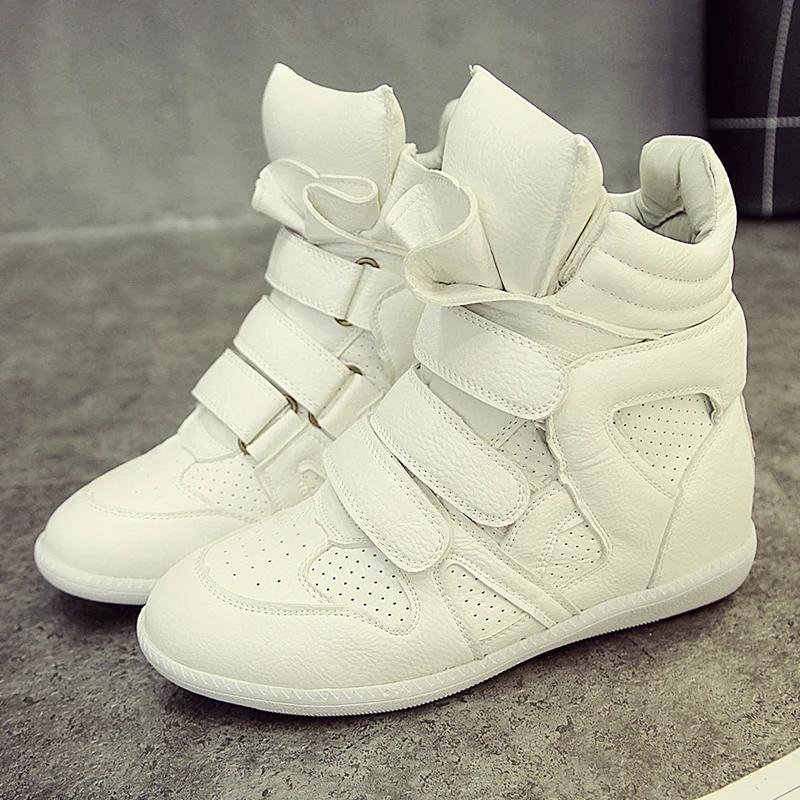 font b Women b font Casual Shoes Hidden Wedges Canvas Shoes Ladies Black White Platform