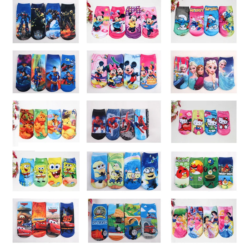 

1 Pair Cartoon Kids Socks Cute Minions Spider-Man Hello Kitty Floor Sock Boys Girls Cotton Short Socks Christmas Birthday Gifts