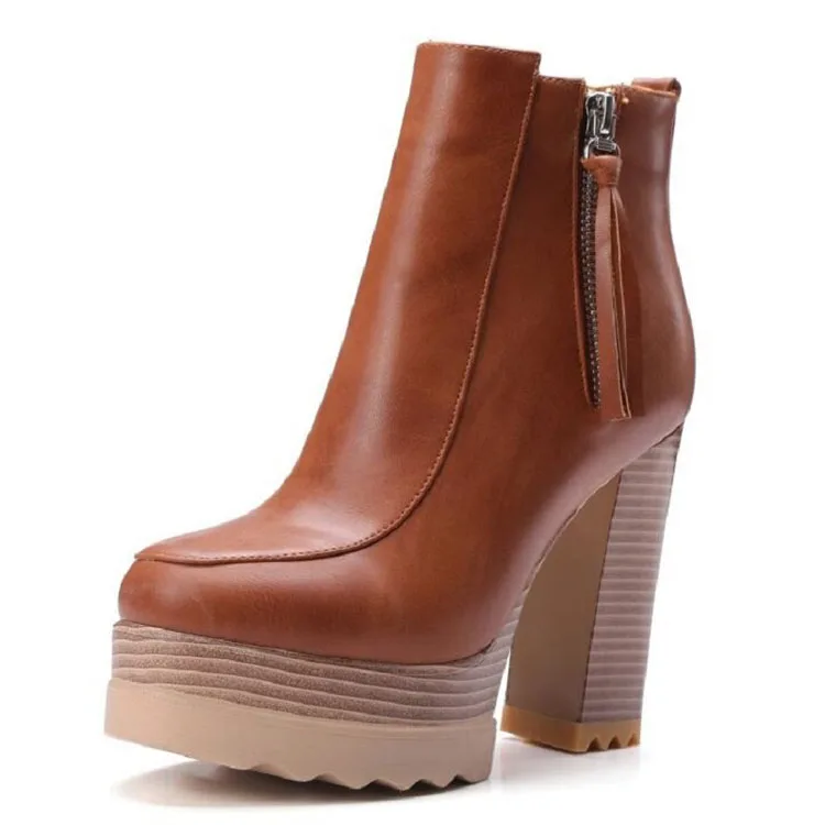New Women High Heels Ankle Boots Zipper Casual Platform Shoes Woman Fashion Motorcycle Boots Girls Warm Autumn Winter Botas 2017 (3)