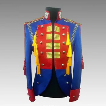 

European and American male singer DJ nightclub guest red and blue court clothing bar male rock clothing DJ male dance clothes