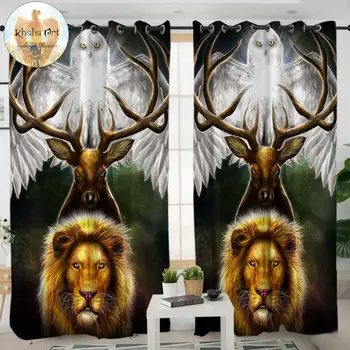 

Leaders of the Earth by KhaliaArt Curtain for Living Room 3D Printed Blackout Curtains Animal Eagle Lion Window Drapes 1pc