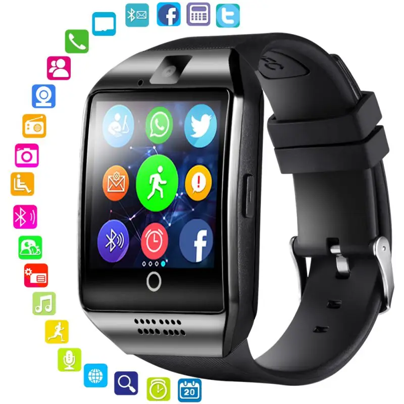 Q18 Bluetooth Смарт часы сенсорный экран с камерой Facebook Whatsapp Twitter Синхронизация SMS часы Поддержка SIM TF карты для IOS Android