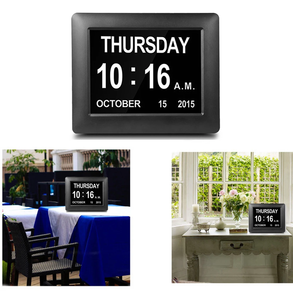 

Digital Day Clock Led Calendar Dementia Alarm Showing Time Date Month Year big letter mute auto dimming