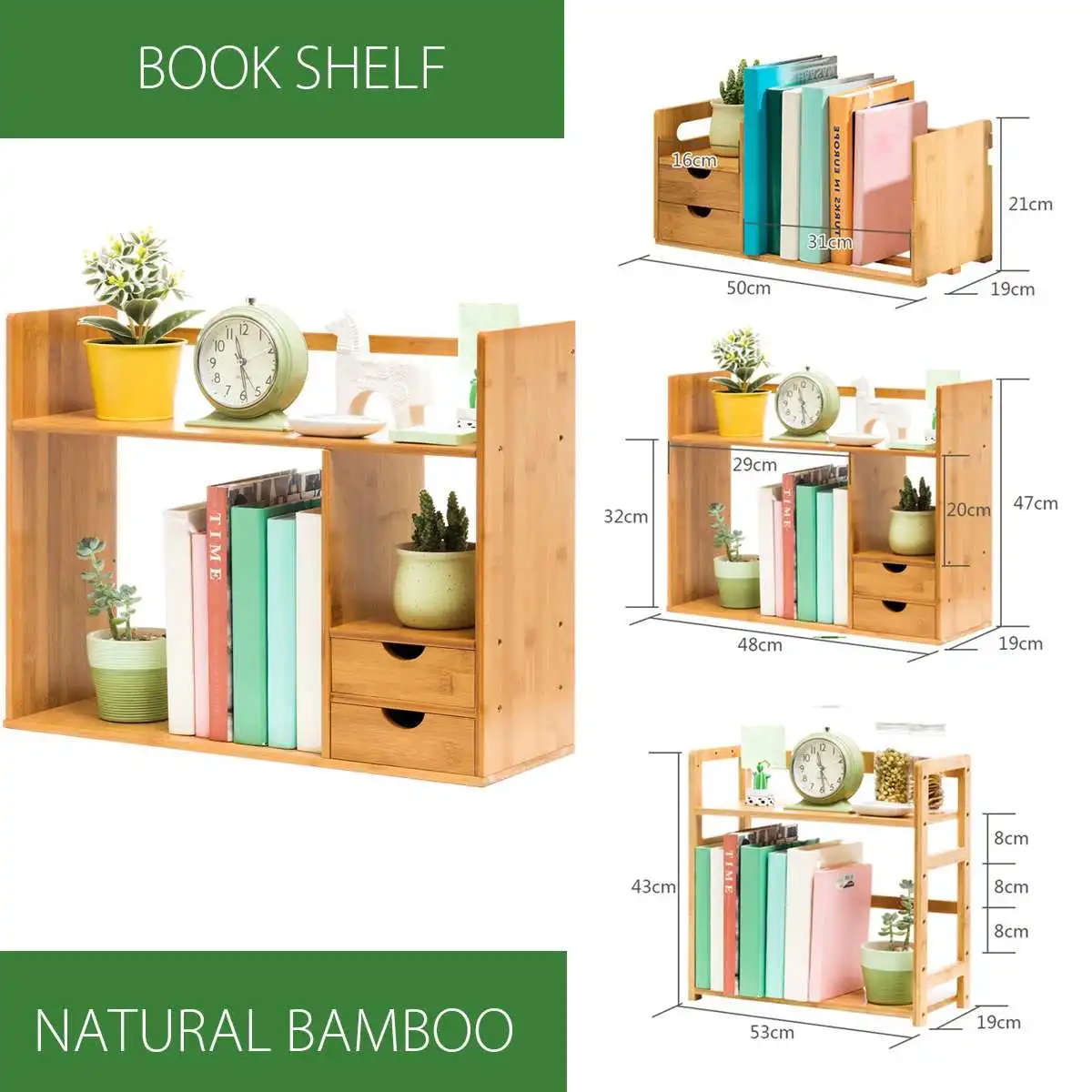 

Bamboo Bookshelf Table Desktop Storage Rack Board Display Desk Shelf Organizer Counter home decor Child Bookcase
