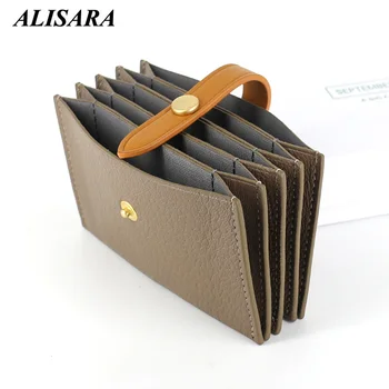

Alisara Genuine Leather Credit Card Wallet Accordion Card Package Women Small Purses Wallets ID/Name/Bus Card Holder Cover Girls
